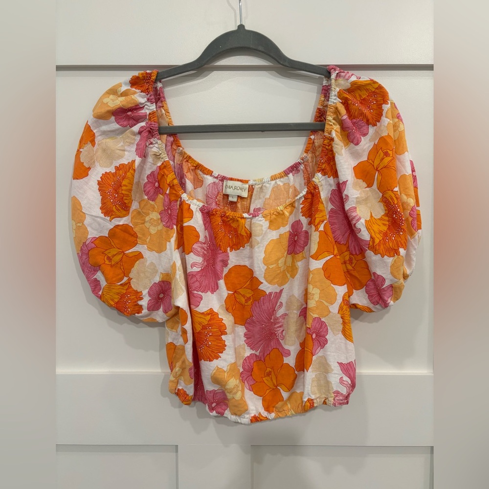 Cynthia Rowley Orange and Pink Floral Blouse